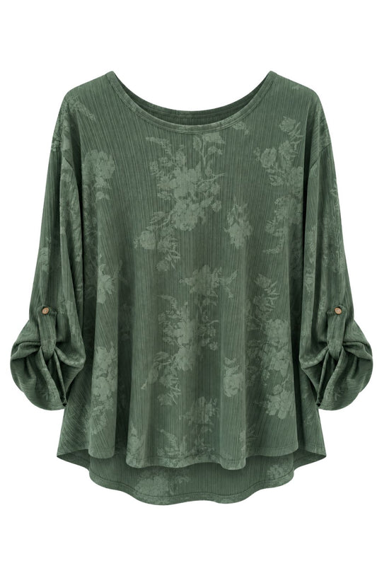 Lockeres Strukturshirt mit Blättermuster eukalyptus, Gr. 38-44
