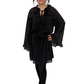 Schwarzes Rüschenkleid mit Bindegürtel, gr. 36-48