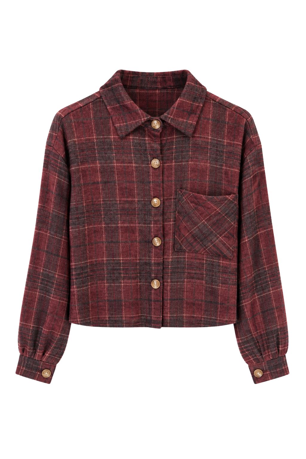 Cropped Karo-Hemdjacke bordeaux, Gr. 34-42