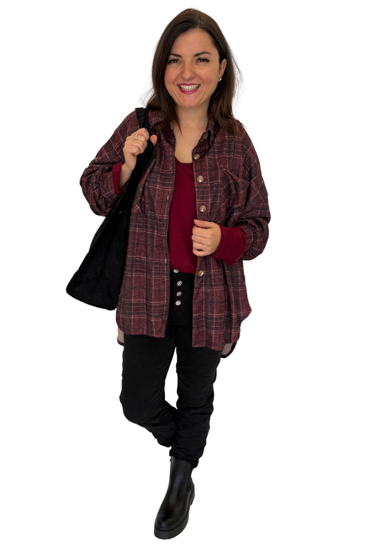 Karierte Bluse bordeaux, Gr. 36-44