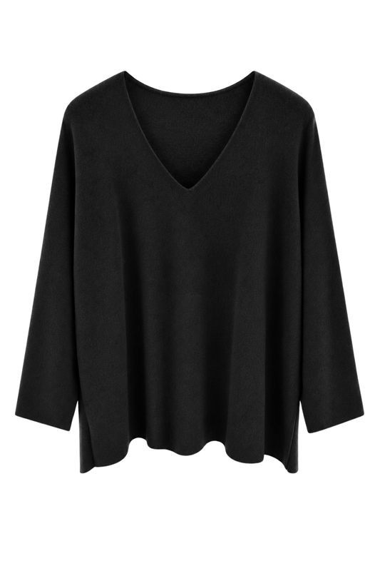 Soft V-Neck Pullover schwarz, Gr. 38-46