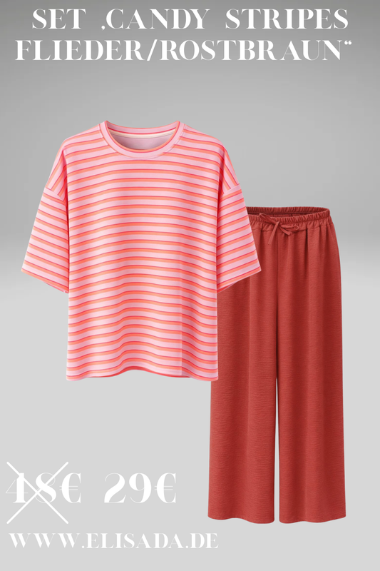 Set „Candy Stripes“ flieder/rostbraun, Gr. 36-44