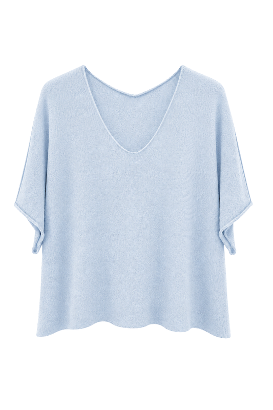 Basic Pullover "Lena" V-Ausschnitt  hellblau, Gr. 36-42
