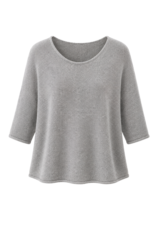 Basic Pullover "Lena" Rundhalsauschnitt  grau, Gr. 36-42