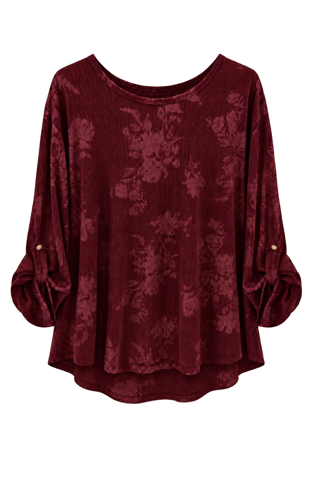 Lockeres Strukturshirt mit Blättermuster bordeaux, Gr. 38-44