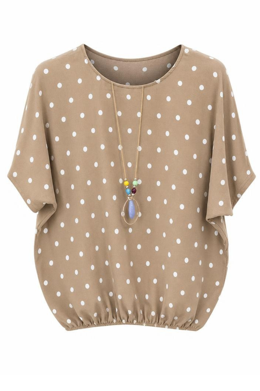 Blusenshirt mit Polka-Dots sandtaupe, Gr. 36-42