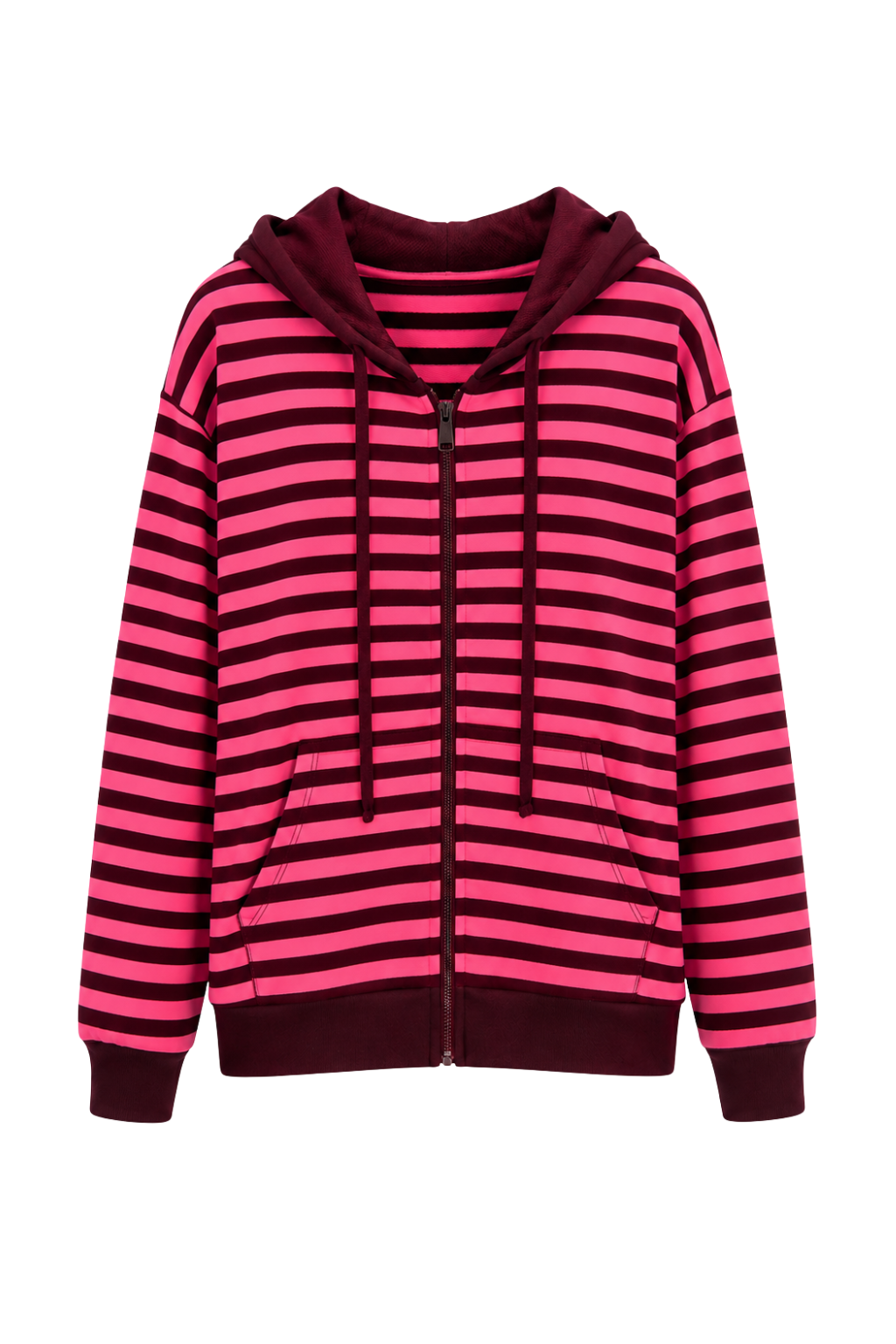 Streifenjacke Lola mit Kapuze pink/bordeaux, Gr. 36-44