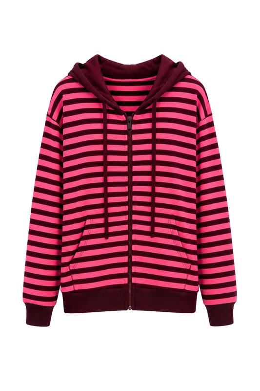 Streifenjacke Lola mit Kapuze pink/bordeaux, Gr. 36-44