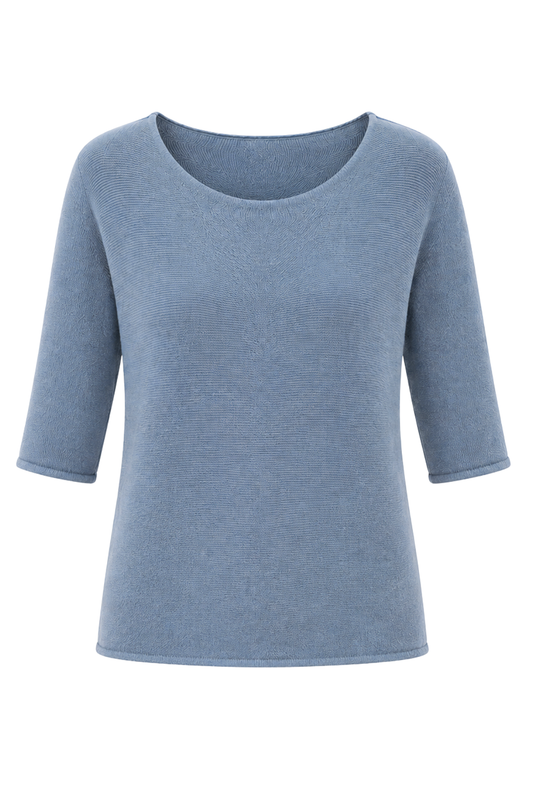 Basic Pullover "Lena"Rundhalsauschnitt taubenblau, Gr. 36-42